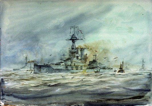 An 'iron Duke' Class Battleship At Anchor And Other Vessels Rmg Pu9986