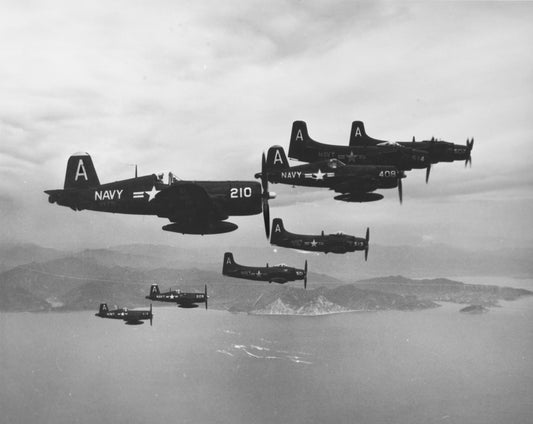 F4u Corsairs And Ad Skyraiders Of Air Group 101 In Flight Off Korea On 15 August 1951 (80 G 433006)