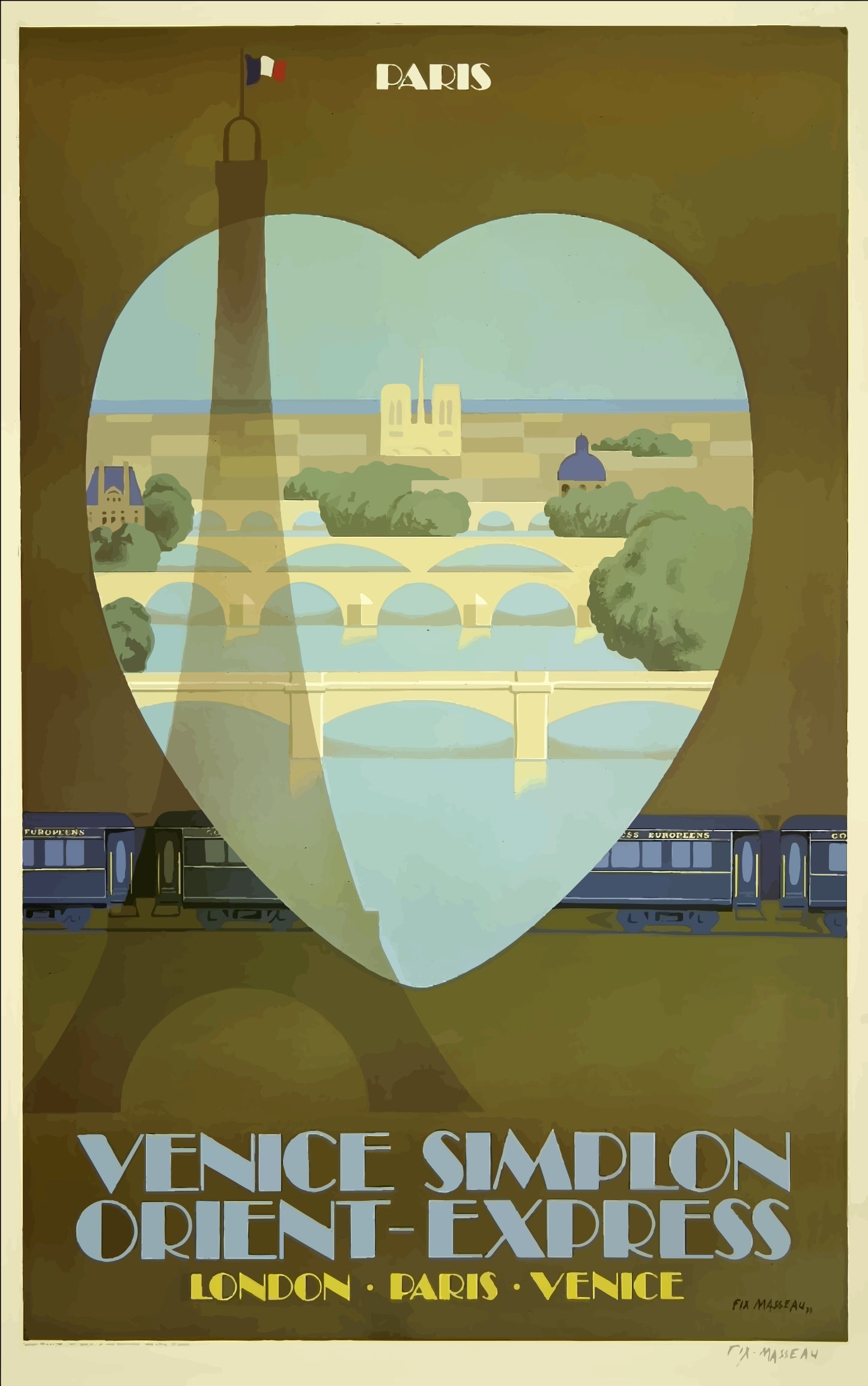 Vintage Travel Poster Paris France Orient Express