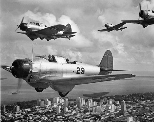 Bt 1 Dive Bombers Flying Over Miami During Wwii